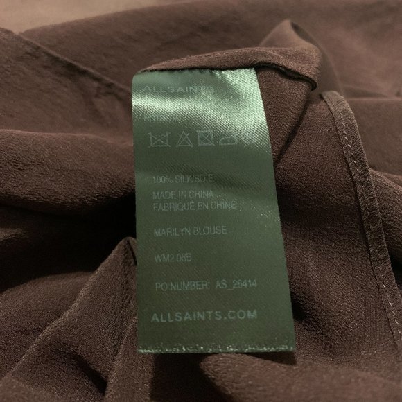 All Saints Purple Long Sleeve V-Neck Blouse - Picture 7 of 12